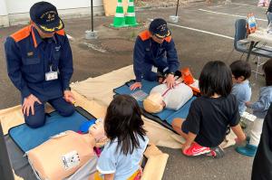 ガス展火災予防呼びかけ　心肺蘇生