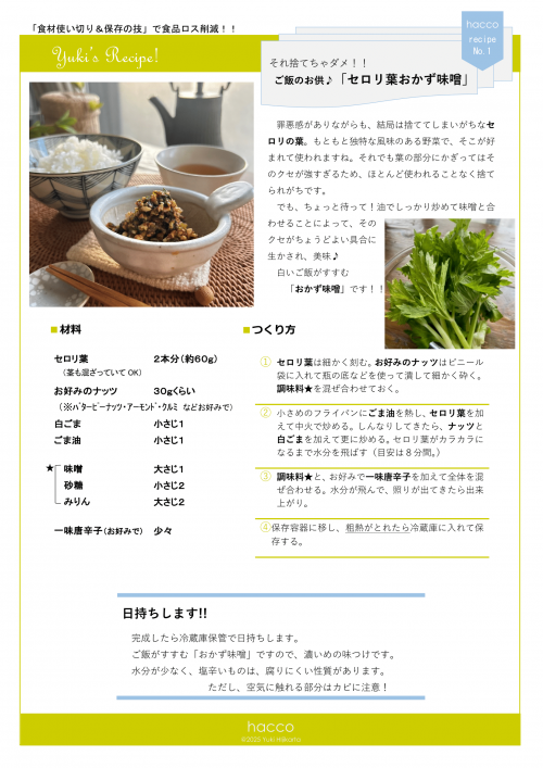 セロリ葉おかず味噌（土方さんオリジナルレシピ）