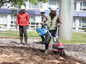 江別造園協会が市庁舎前庭花壇の整備2
